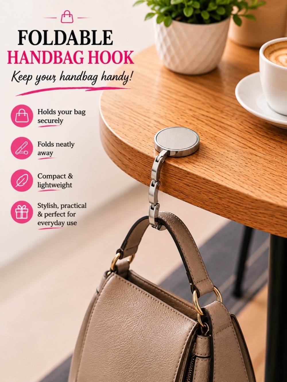 Foldable Handbag Hook – Compact Purse Hanger